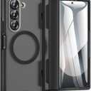 Caka for Samsung Galaxy Z Fold 6 Case [Magnetic Charging] [Hinge Protection] [Built-in HD Screen Protector] Translucent Hard Shockproof Magnet Phone Cover for Fold6 - Black