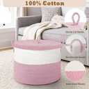 21" x 18" Extra Large storage baskets,Eco-friendly Decorative blanket basket with lid for Living room,rope baskets with lid,wicker hamper for bedroom,Big,Round,Pink 115L