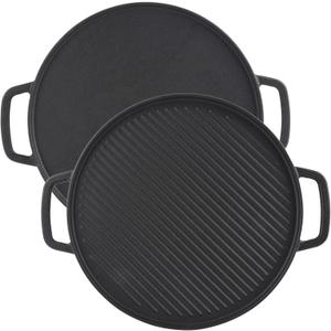 GasSaf Cast Iron Reversible Griddle with Handles, 12" Heavy Duty Double Sided Grill Pan Perfect for Stove Tops and Gas Grills