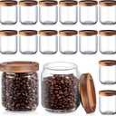 Irenare 16 Pcs Glass Containers Canister Set, 17 oz Food Storage Spice Jars with Airtight Lids, Clear Kitchen Containers for Coffee Sugar Tea Beans Nuts Candy Pantry Organization(Wood)