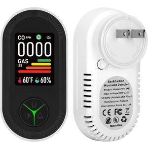 New Upgraded Plug-in Carbon Monoxide & Natural Gas Detector with Screen Flip, 4-in-1 Combination CO & Gas Detector with Temp/Humidity Sensor, CO, Propane, LPG, Explosive Gas Alarm (1-Pack)