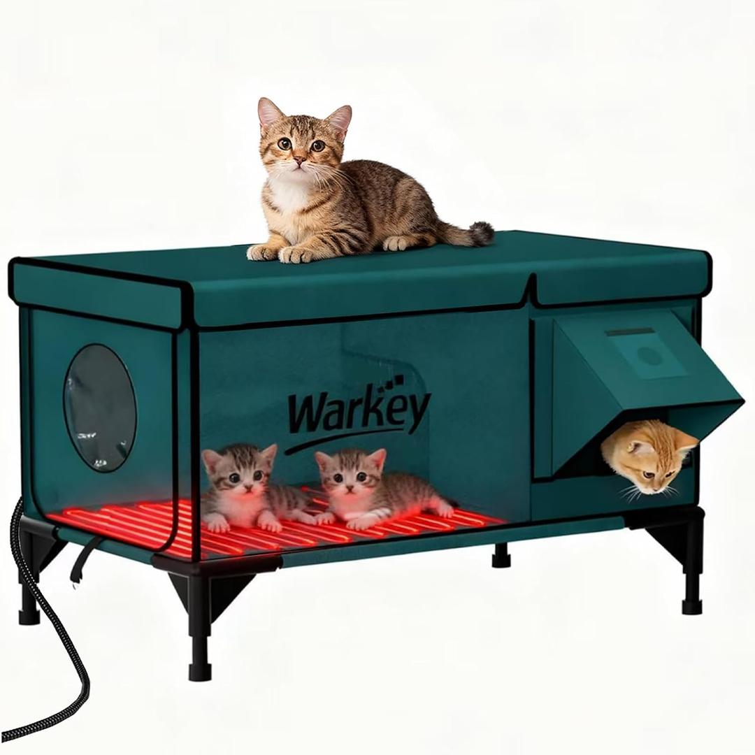 Heated Cat House for Outside Pets in Winter, Heated Outdoor Cat House Weatherproof, Insulated Cat Shelter with Heating Mat (28*16.5*22.5)