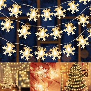 2 x TURNMEON [ Timer 19.7 Ft 50 LED Snowflake Lights Decor, Battery Operated Fairy String Christmas Tree Lights Decorations Outdoor Indoor Xmas Party Home Bedroom Wedding Holiday Garden Decor(Warm White)