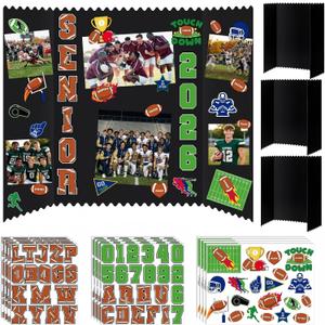 Tinlade 3 Set Football Senior Night Gifts Senior 2026 Photo Display Board 24" x 16" Trifold Poster Board with Football Themed Stickers for Graduation Picture Frame Sport Theme Party Supplies