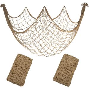 2 Pack Fish Net Decorations - 80x40 Inch Brown Fishing Net Decor for Under The Sea Hawaiian Beach Themed Party, 3mm Thick Natural Cotton Versatile Nautical Netting for Party Wall Table Ceiling Decor