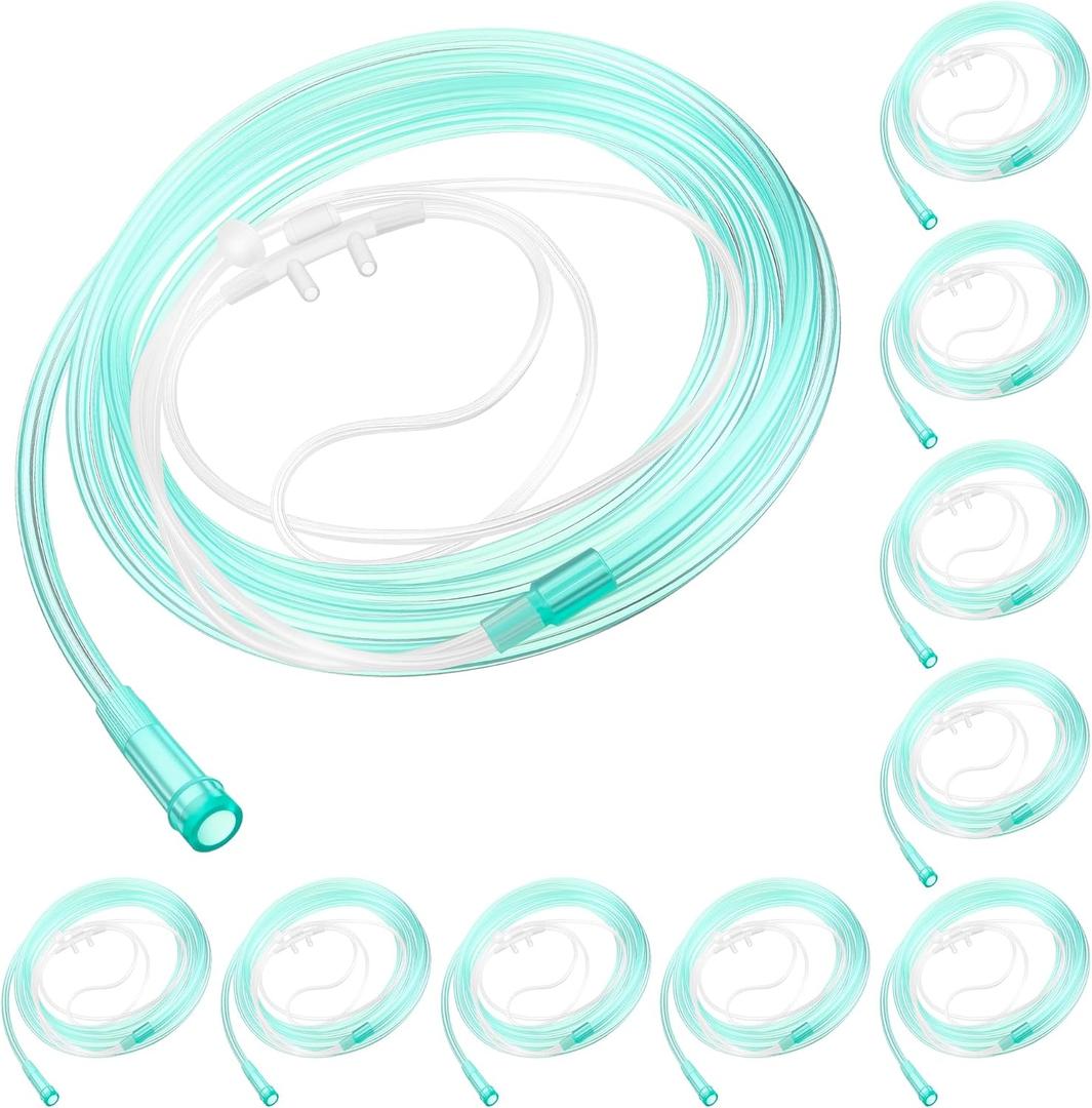 10 Pack 7Ft Adult Oxygen Nasal Cannula, Soft Oxygen Tubing for Adult, Cannula Nasal Tubing with Soft Curved Nose Piece, High Flow Lightweight Tube (Green)