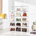 Purse Organizer for Closet, Clear Stackable Handbag Display Case Box for Handbag Storage Clear Box with Magnetic Door, Plastic Holder for Clothes, Bag, Shoes, Collectibles, Book, Cosmetic 5 Packs