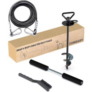 Dog Tie Out Cable and Stake,with 20FT Heavy Duty Cable,360 Swivel Dog Anchor& Anti-Tangle,Dog Runner for Yard,Dog Stake Allows Dogs Up to 150 lbs, Dog Stakes for Outside Beach,Camping, Yard (13''black+20FT)