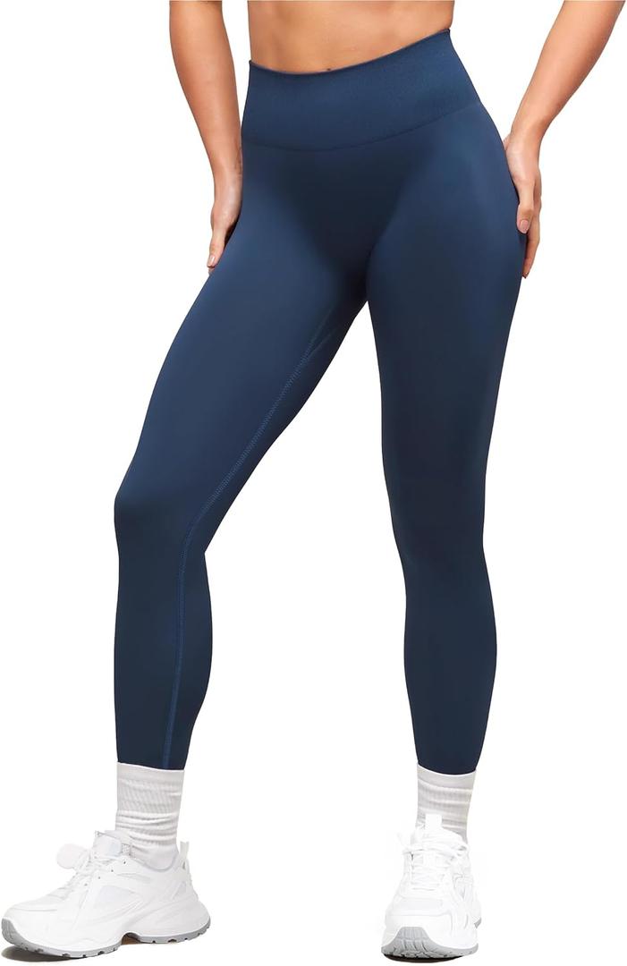 Tall Women's Workout Leggings 32"/34"/36" Inseam Seamless High Waist Tummy Control Scrunch Gym Athletic Yoga Pants (X-Large, Navy Blue)
