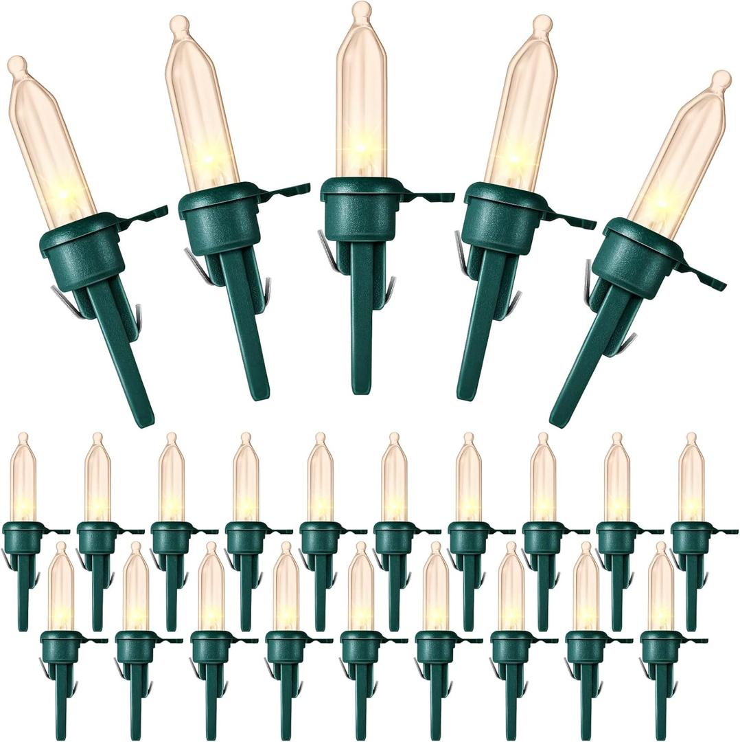 Honoson 120 Pieces LED Replacement Christmas Bulb 3v Waterproof LED Lights Bulb Bulk for Christmas Tree Decorations Xmas Indoor Outdoor Home Light Decor (Green Base With Warm White Bulb)