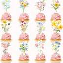 48 Pcs Flower Cupcake Toppers Wildflower Cake Decorations Wildflower Party Decorations Baby In Bloom Baby Shower Decorations Wildflower Baby Shower Decorations