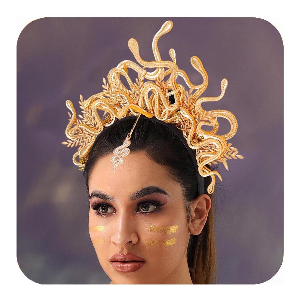 BARTOSI Medusa Headband Gold Snake Headpiece Halloween Costume Hair Accessories for Women