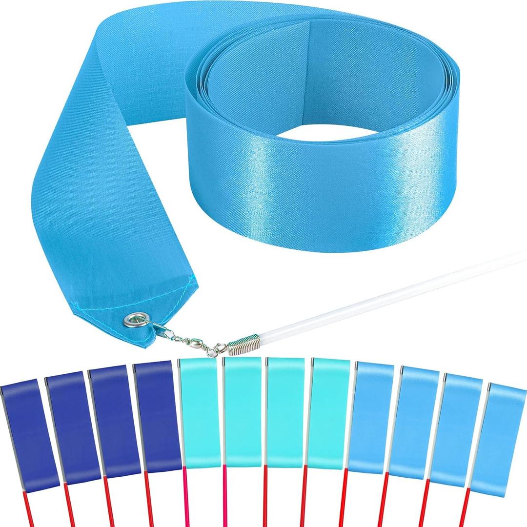 12PCS Boys Blue Set Gymnastics Dance Ribbons Party Favors Decorations for Kids, Kids Twirling Ribbon Stick Goodie Bag Stuffers for Birthday Party