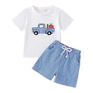 ADXSUN Toddler Boy Back to School Outfit First Day of School Shirt+Striped Shorts Summer Clothes Set 18-24 Months