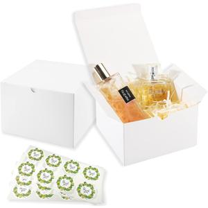 Frantis White Gift Boxes 20 Pack 6x6x4 inch Small Gift Box with Lids for Weddings, Christmas, Ornaments, Bridesmaid Boxes Easy to Assemble Includes 24 Thank You Stickers