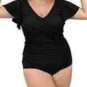Curvtide Women's Plus Size Swimsuit for Women Bathing Suits One Piece Swimsuit Women Tummy Control Plus Size Swimsuit Cap Sleeve Bathing Swimsuits （Black，3XL）