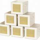 homyfort Cube Storage Organizer Bins, 11x11 Inch Bins Baskets Box for Cube Storage, Made from Natural Bamboo and Sturdy 210D Oxford Fabric, Set of 6, Beige