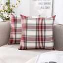 Red Christmas Tartan Plaid Pillow Covers 18x18 Set of 2 Farmhouse Buffalo Plaid Red Striped Throw Pillow Cover for Living Room Couch Sofa