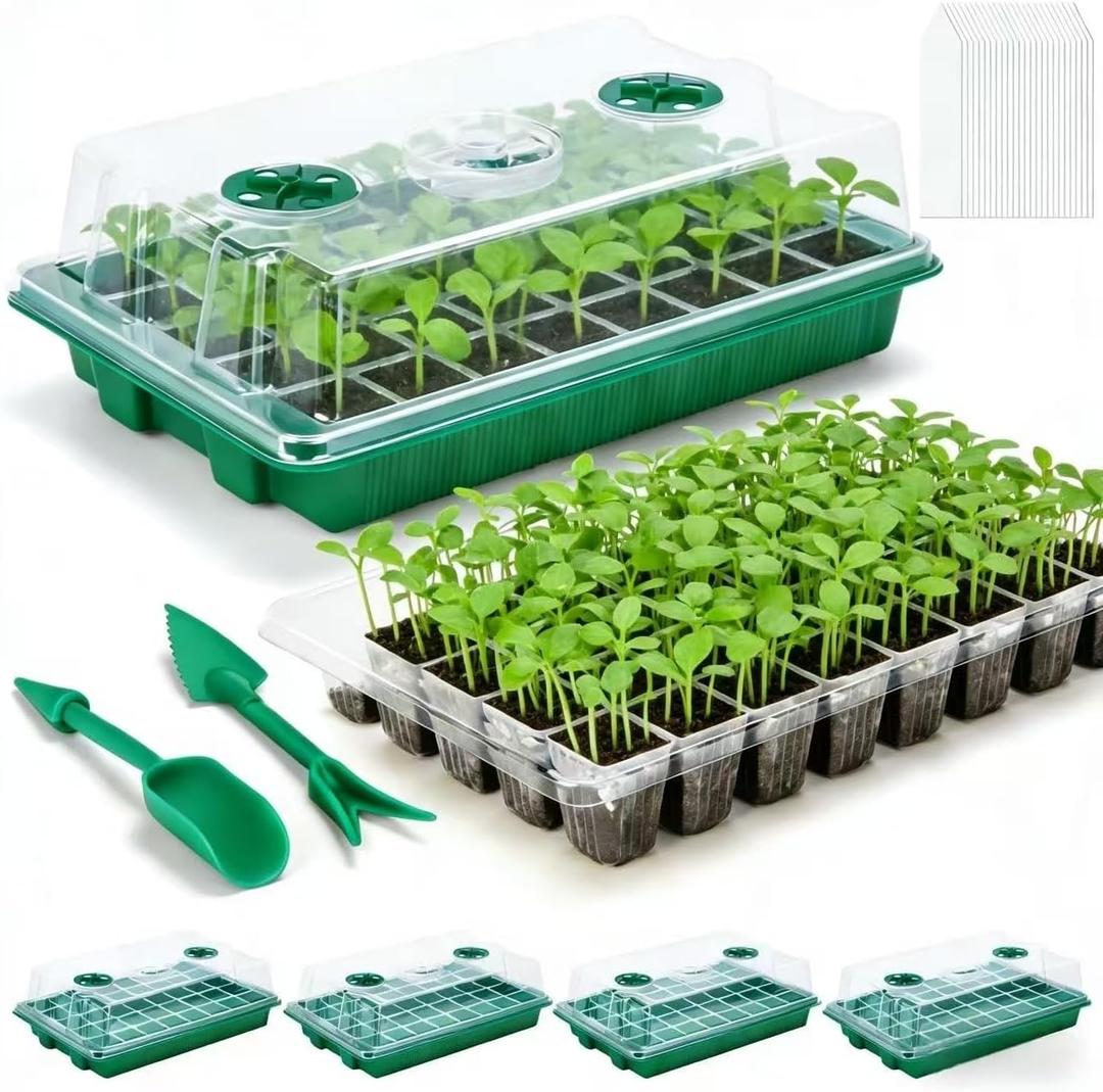 5 Pack Seed Starter Tray Seed Starter Kit (200 Cells Total Tray) with Adjustable Humidity Dome, Plant Germination Trays, Seed Starting Trays Mini Greenhouse Germination Kit for Seeds Growing Starting