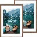 20x30 Frame Set of 2, Rustic Brown Wood Style - Display 16x24 Picture with Mat or 20 x 30 Poster without Mat, Wall Mounting Horizontal and Vertical