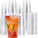 Lilymicky 60 Sets 24 oz Clear Plastic Cups With Flat Lids, 24 Ounce Disposable Drinking Cups With Lids for Ice Coffee, Smoothie, Slurpee, or Any Cold Drinks (EXP 08/21/26)