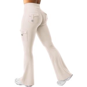 YEOREO CoreFlex Women Workout Flare Leggings with Pockets Hidden Scrunch High Waisted Cargo Gym Yoga No Front Seam Leggings (M)