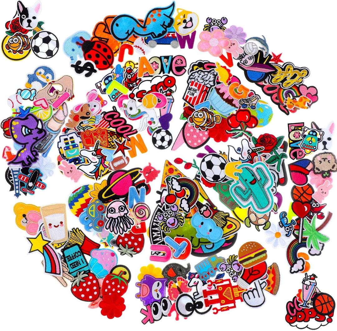 Tigeen 202 Pcs Random Assorted Styles Embroidered Patches Iron on Patches Bulk DIY Sew on Appliqueing Repair Colorful Decor for Clothing Decorative Hats, Bags, Backpacks, Clothes, Backpacks