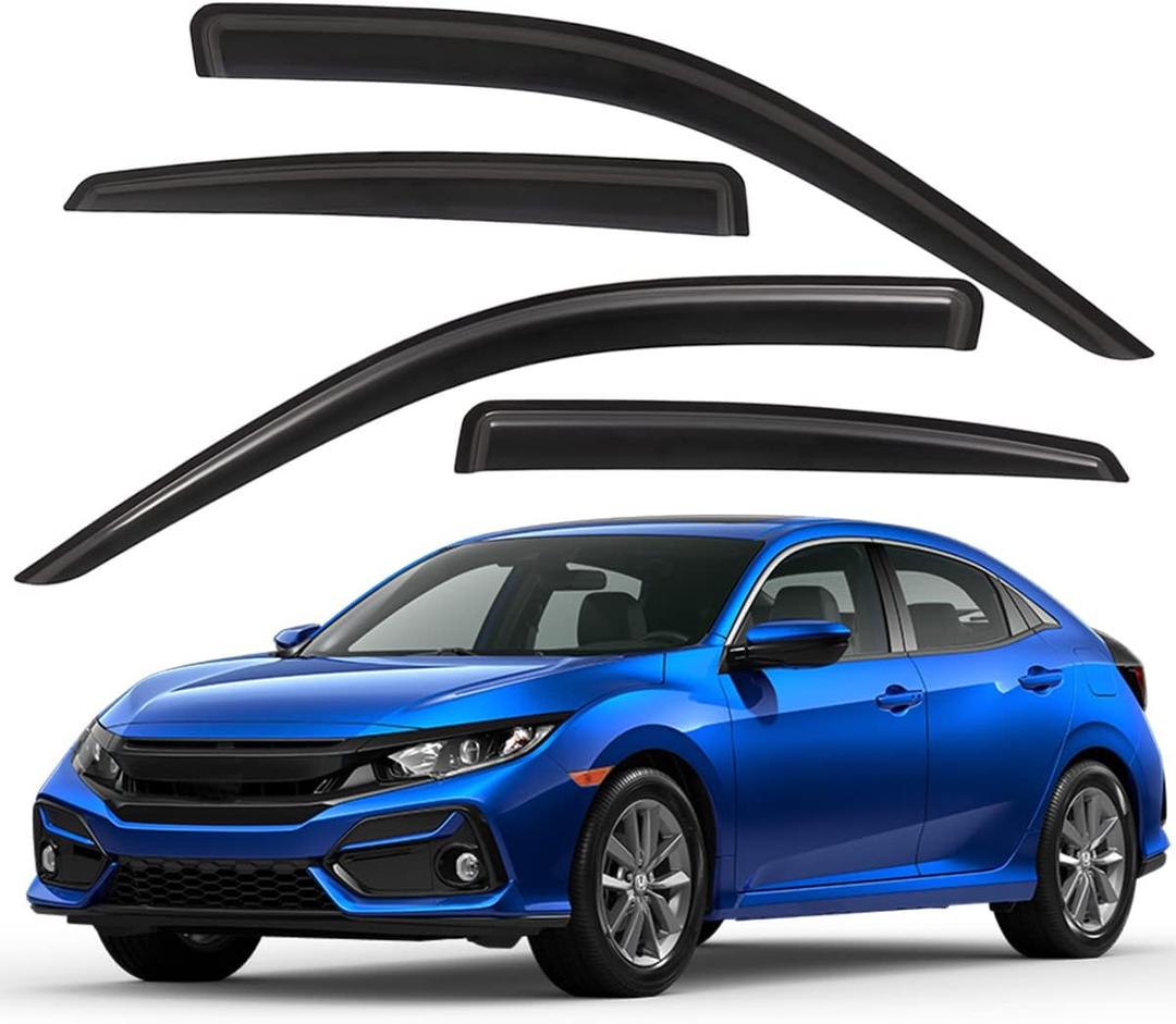 Lightronic Extra Durable Outside-Mount Auto Vent Window Visor, Fits 2022-2025 Honda Civic Sedan, UV Protection Rain Guard, Original Wind Deflector, No-Drill Easy Install, Dark Smoke, 4-Pcs