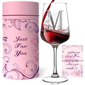 Personalized Wine Gifts for Women - Customized Initials A-Z Wine Glasses, Unique Monogram Birthday Gifts for Her, Mom, Wife, Sister, Daughter, Friend (M)