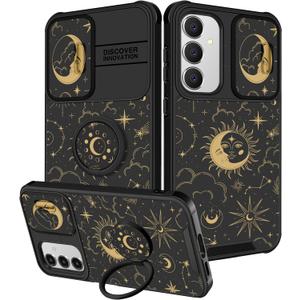 for Samsung Galaxy Phone Case - Women Girls Cute Phone Cover Girly Pretty Aesthetic Stars Sun Moon Unique Design with Camera Cover Ring Stand Funda