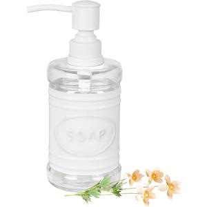 Autumn Alley Glass & White Metal Farmhouse Soap Dispenser for Hand Wash, Sanitizer, Lotion, Dish Soap  Rust-Proof Liquid Soap Container with Pump for Kitchen/Bathroom  Charming SOAP Label Design