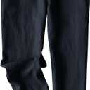 IXIMO Women's Tapered Pants 100% Linen Drawstring Back Elastic Waist Ankle Length Pants (Large, Gray Blue)