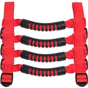 4 x Roll Bar Grab Handles Grip Handle for Jeep Wrangler YJ TJ JK JK JL JLU Sports Sahara Freedom Rubicon X & Unlimited 1955-2021 (Red)