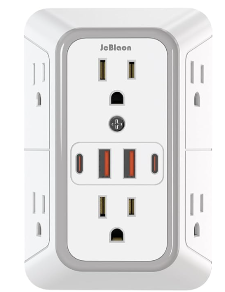 JcBlaon Outlet Extender Surge Protector - 6 Outlet Splitter with 4 USB Ports (2 USB C), Multiple Plug Expander Wall Charger, 3 Sided Multi Plug Wall Adapter Power Strip for Home Office Kitchen Travel 