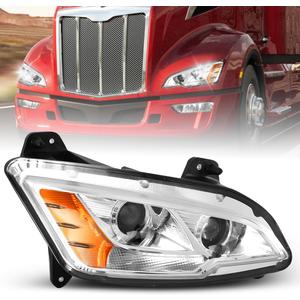 Fit for 2011-2023 Peterbilt 579 587 Class 8 Truck Projector Headlight Headlamp Chrome Housing Assembly (Silver Halogen, Right)