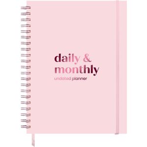 Undated Daily Planner | 2026 Calendar | Large Daily and Monthly Planner with Hourly Schedule, 8.5" x 11" | 6 Month, Full Page a Day, To do List, Time Blocking, Pink Aesthetic Hardcover Spiral Notebook