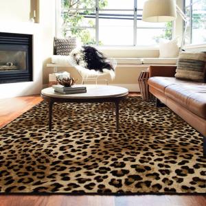 Leopard Rug 6x9 Washable Area Rug Soft Large Bedroom Rug Non Slip Living Room Rugs Leopard Print Low-Pile Indoor Carpet for Den Dorm Playroom6x9ft,Brown