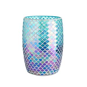 WHOLE HOUSEWARES Mermaid Blue Mosaic Glass Bathroom Wastebasket - Shiny Glass Ocean-Themed Garbage Can - Coastal Bathroom Accessories for Girls - Colorful Bathroom or Kitchen Trash Can, 7.5" x 10"
