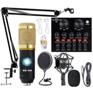 Podcast Equipment Bundle, BM-800 Recording Studio Package with Voice Changer, Live Sound Card - Audio Interface for Laptop Computer Vlog Living Broadcast Live Streaming YouTube TikTok (AM100-V8)