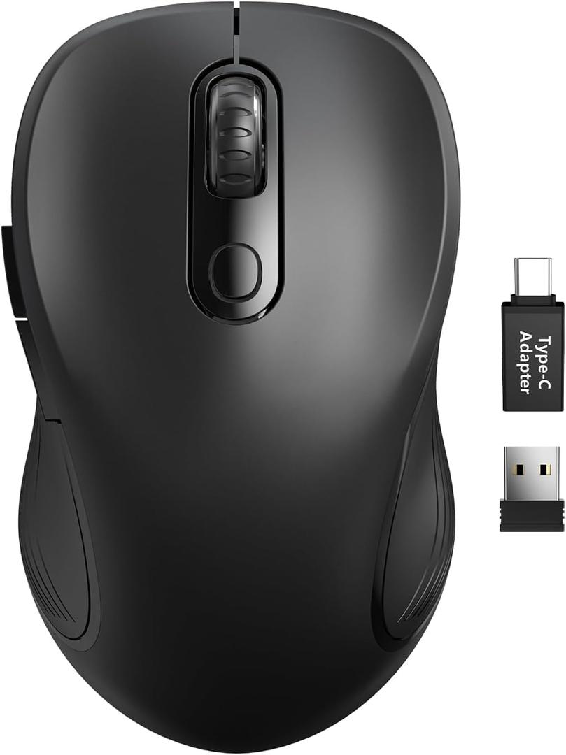 Trueque Wireless Mouse, 2.4GHz Ergonomic Mouse for Laptop & PC, Silent Portable Computer Mice with Back & Forward Buttons, USB-C Adapter for Windows/Mac, M01 (Black)