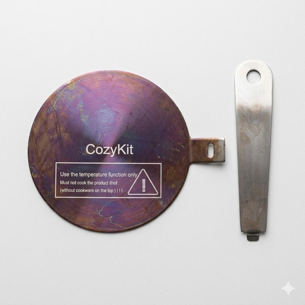 Induction adapter, converter disc for induction cooking plate, heat diffusion plate with detachable handle and base, 20 cm