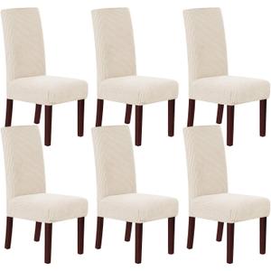H.VERSAILTEX Stretch Dining Chair Covers Set of 6 Chair Covers for Dining Room Parsons Chair Slipcover Chair Protectors Covers Dining, Feature Textured Checked Jacquard Fabric, Natural