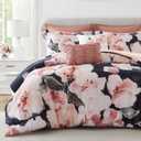 Madison Park 7-Piece Comforter Set, Floral Print, Breathable & Smooth Cotton Sateen Bedding with Euro Shams, Queen, Blush