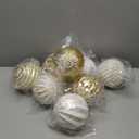 Yunlly 8 Pcs 6 Inch Large Farmhouse Rustic Christmas Ball Ornaments Set White and Gold Vintage Christmas Tree Ornaments Hanging Plastic Neutral Farmhouse Distressed Tree Decoration for Xmas Home Decor