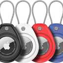 HATALKIN Compatible with AirTag Holder Air Tag Keychain Case with Screen Protector, IP68 Waterproof Air Tags Key Chain for Apple Tag GPS Tracker, Air Tags-4 Pack Holder for Luggage Key,Backpack (Black/White/Red/Blue)