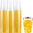 LUODA 150 PACK Gold Plastic Cups,12 Oz Clear Plastic Cups Tumblers, Elegant Gold Rimmed Plastic Cups, Disposable Cups With Gold Rim Perfect For Wedding and Party