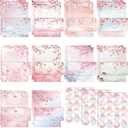 TaoBary 160 Pcs Stationery Paper Set 50 Double Sided Stationery Papers with 50 Matching Envelopes and 60 Round Dot Sticker, 10 Design(Cherry Blossom,8.5 x 11 Inch)