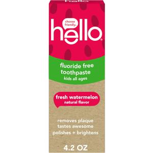 hello Fresh Watermelon Fluoride Free Kids Toothpaste, 4.2 Oz Tube (4.2 Ounce (Pack of 1)