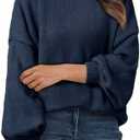 Saodimallsu Womens Oversized Sweaters Casual Lantern Long Sleeve Mock Neck Chunky Knit Loose Fall Pullove Tops M