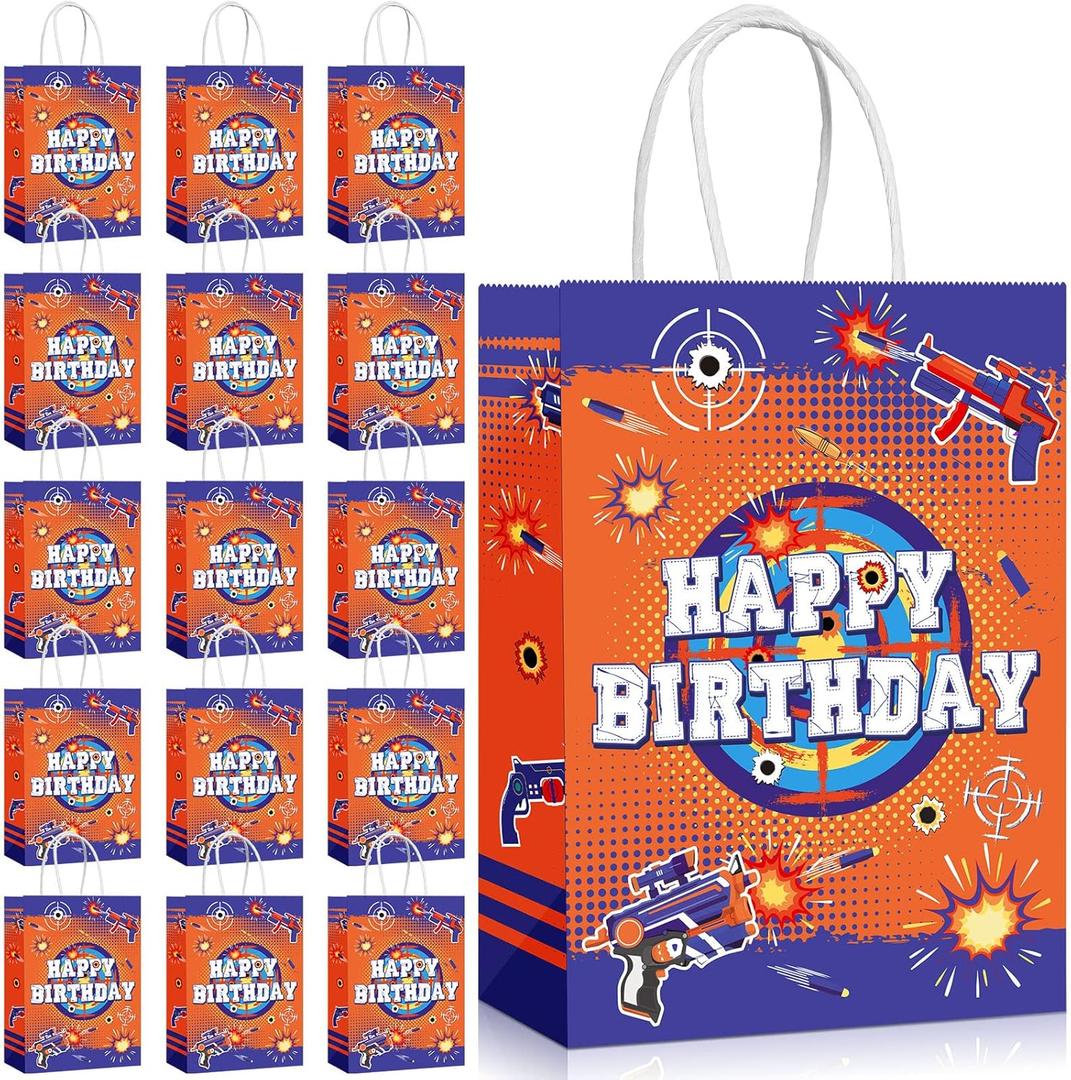 Dianelhall 16 Pieces Dart Party Supplies Bags, Game Dart Birthday Party Favors Game Gun Birthday Theme War Gift Treat Bags, for Themed Favor Decoration